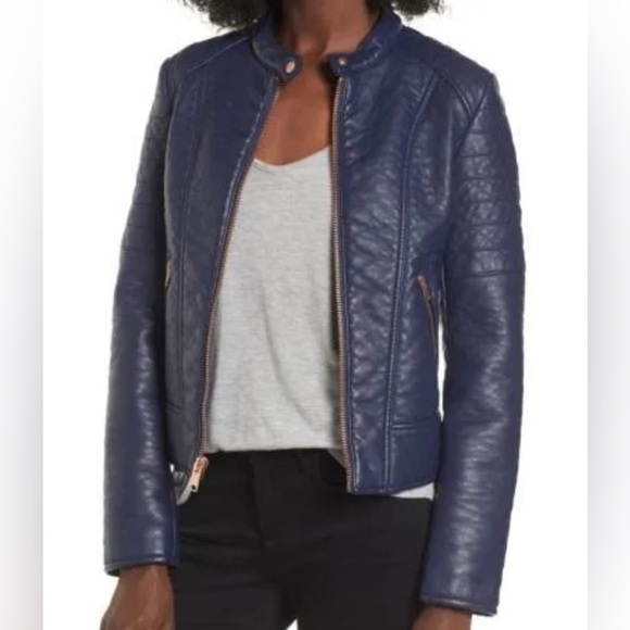 Marc New York Women's Navy Leather Jacket - Picture 1 of 13